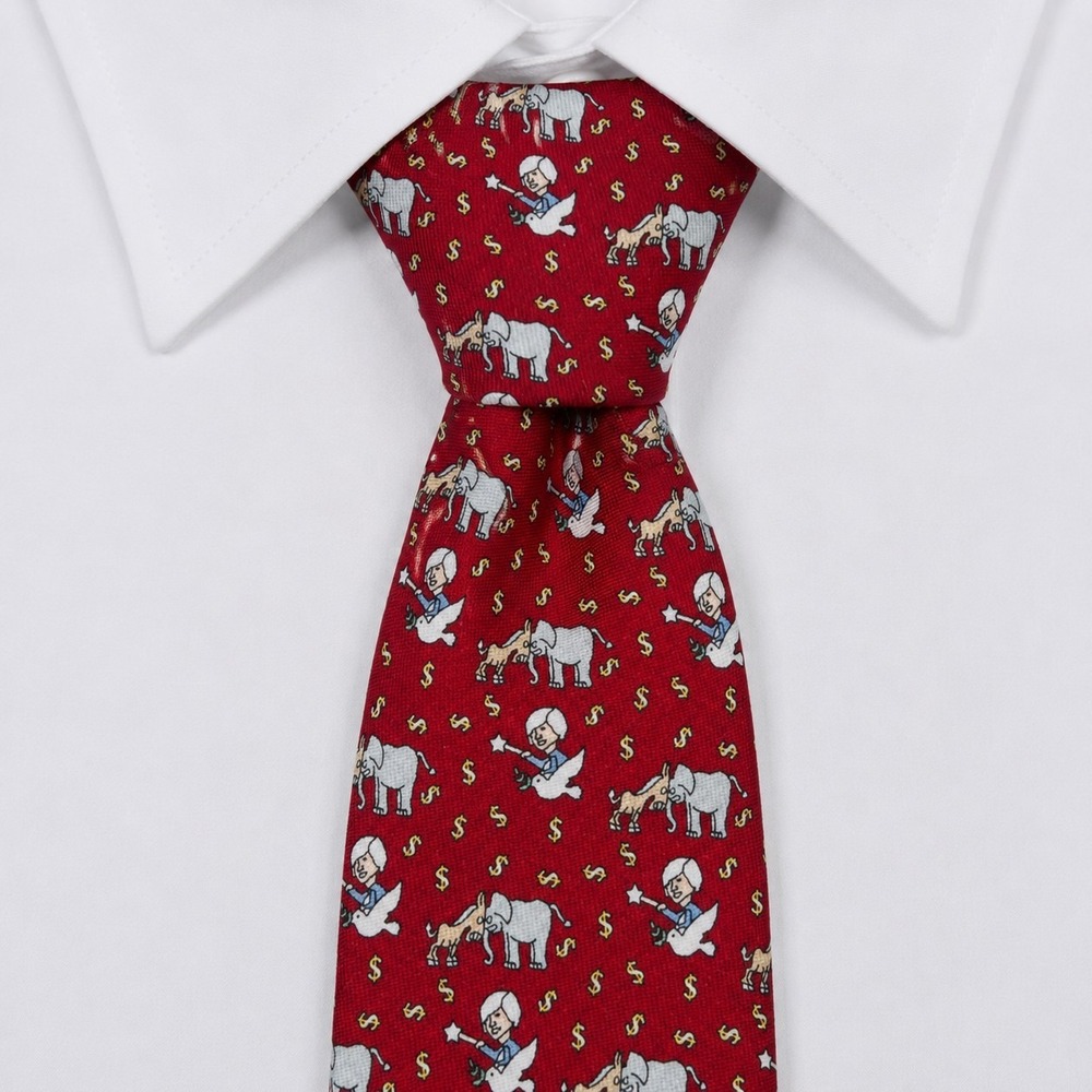 Vineyard Vines Necktie Mens OS Red Political Elephant Donkey Van Eck Global Silk